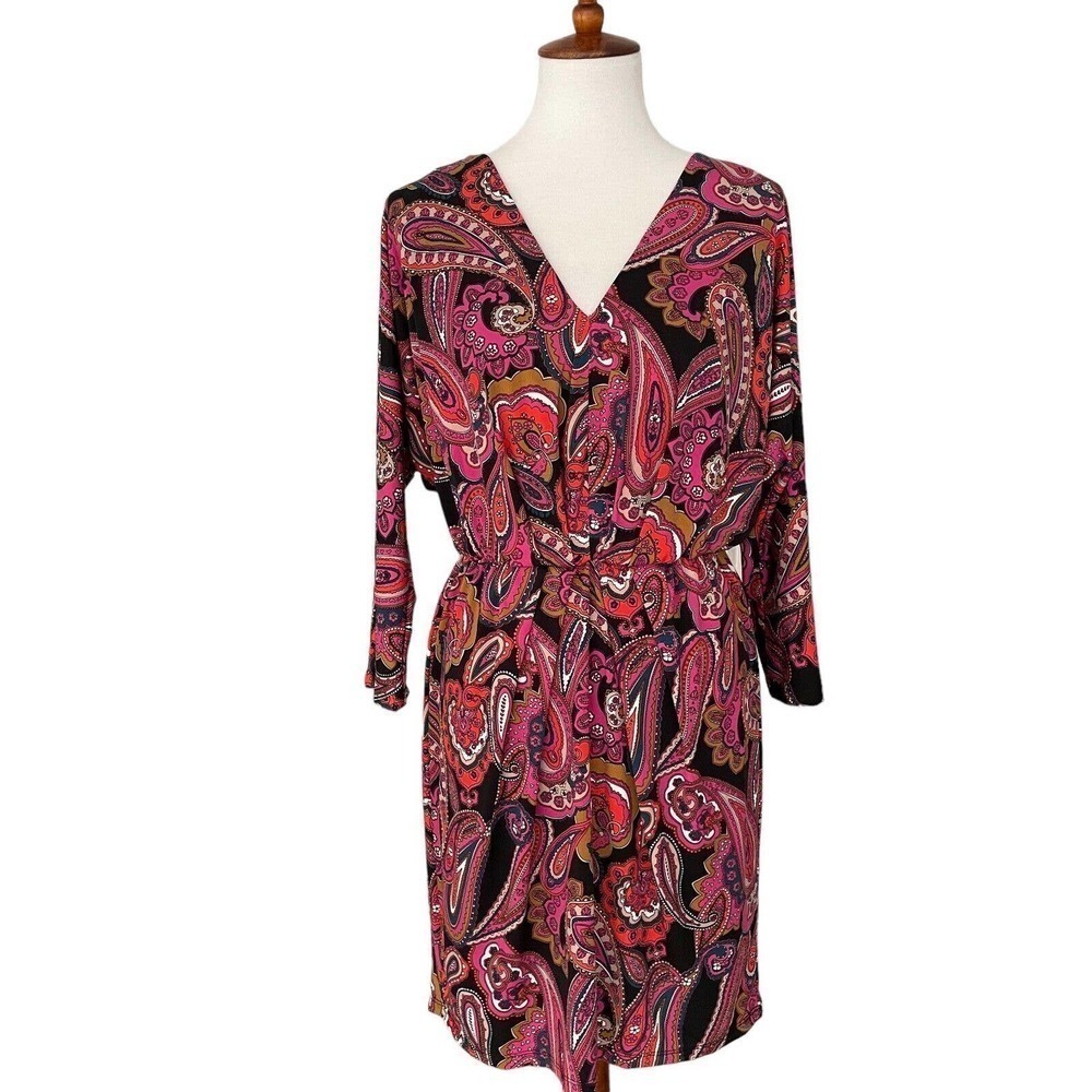 Trina Turk Birch 3/4 Sleeve Multicolor Paisley Stretch Blouson Dress Size L - Picture 6 of 13